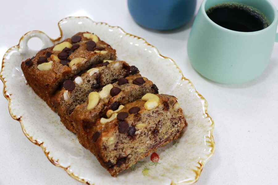 Banana bread with chocolate chips and nuts