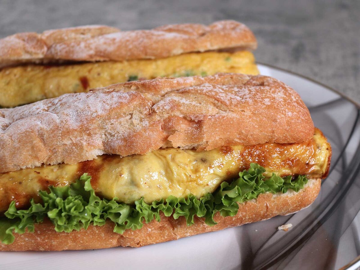Breakfast omelette sandwich