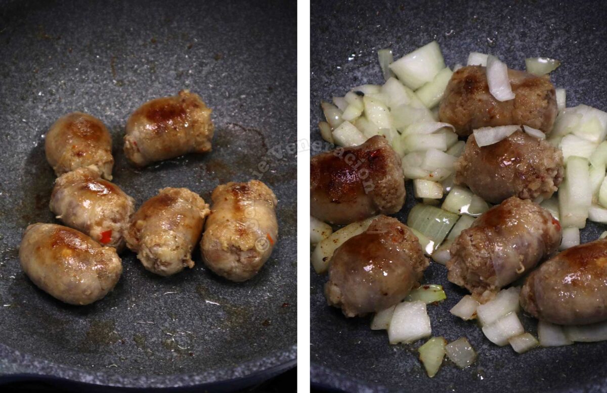 Browning sausages to render fat