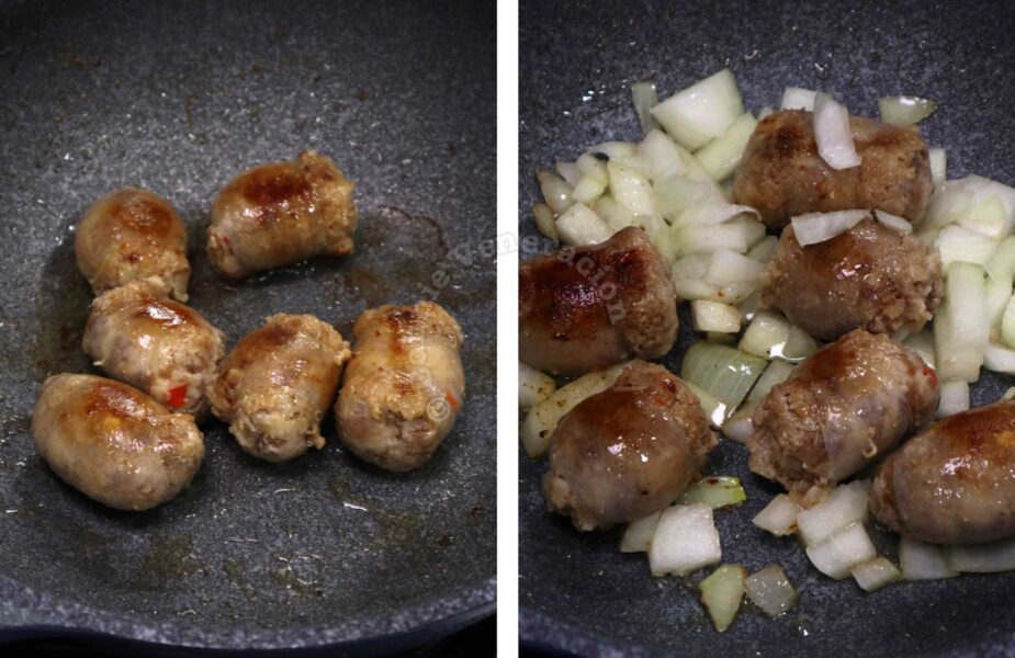 Browning sausages to render fat