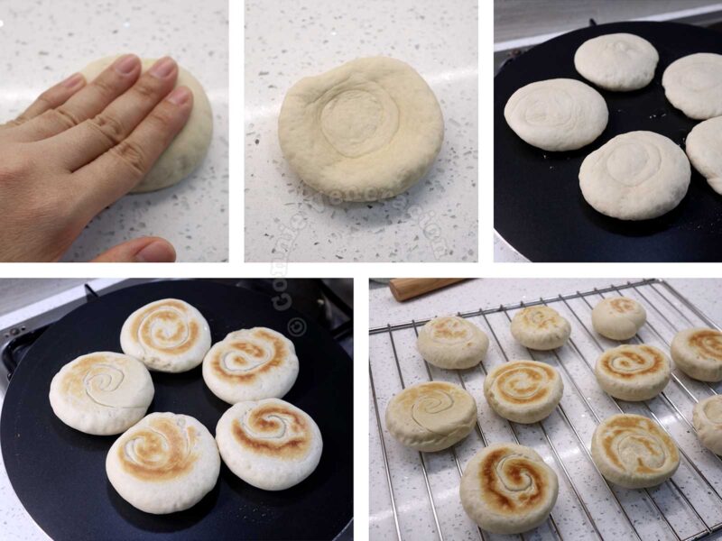 Flattening dough before pan frying