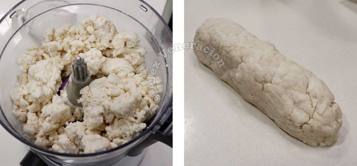 Mixed empanada dough shaped into a log