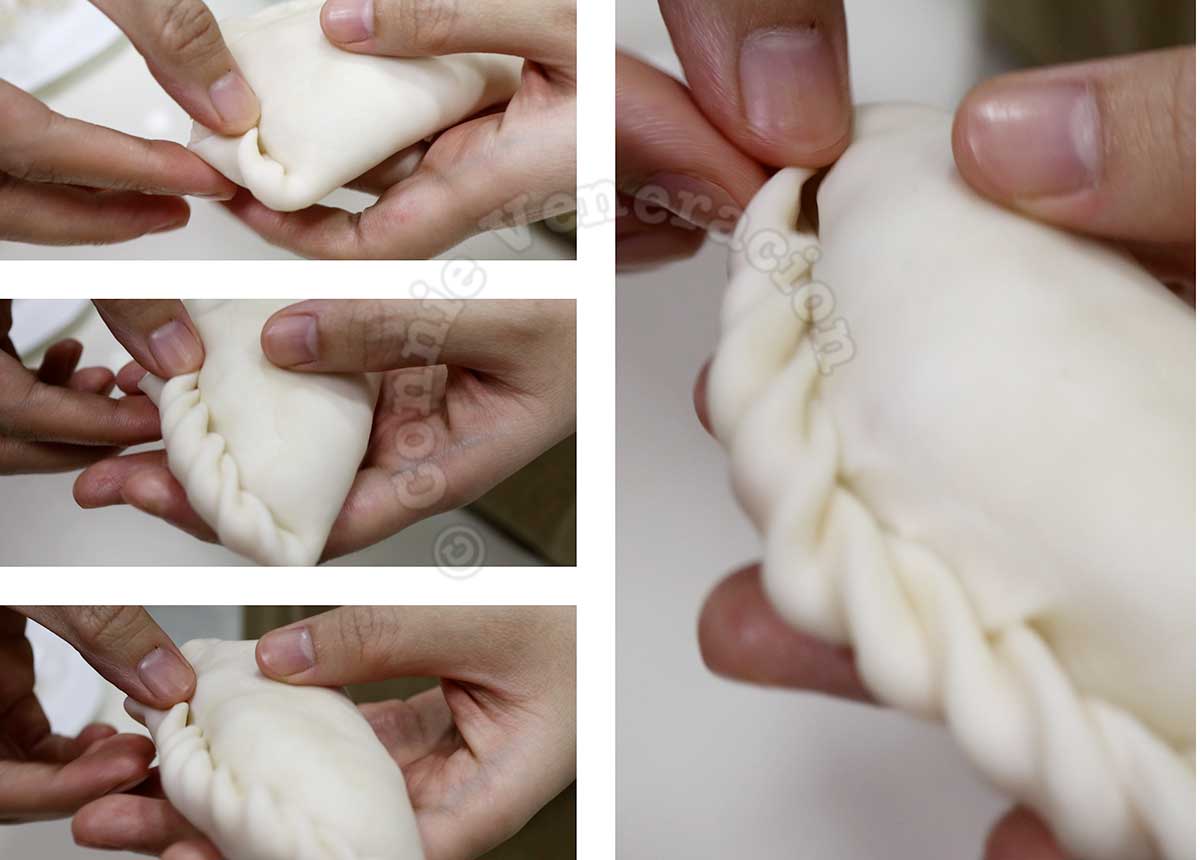 Folding the edge of empanada to form a rope