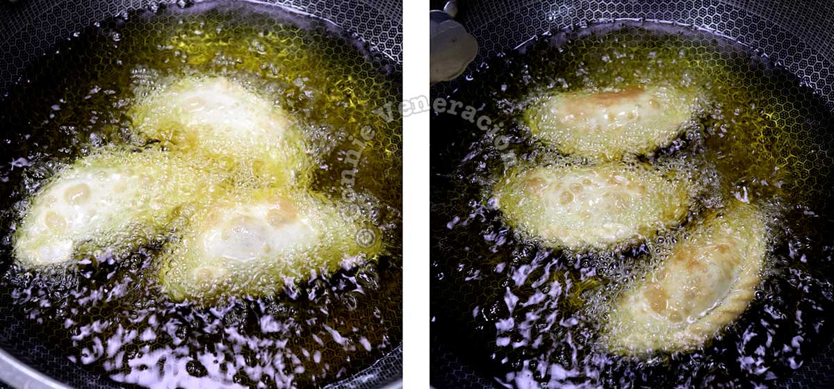 Frying chicken empanadas