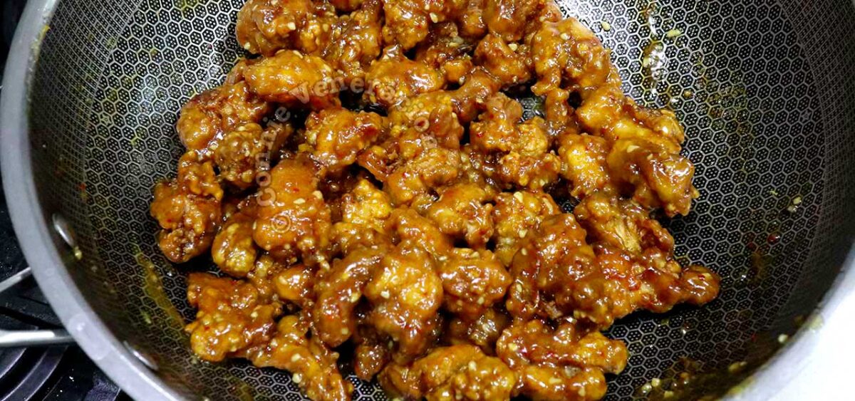 General Tso's chicken in wok