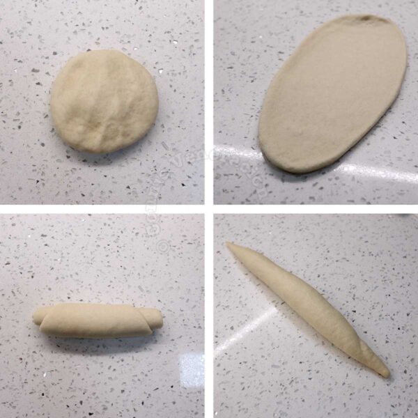 Rolling flattened dough jelly-roll style