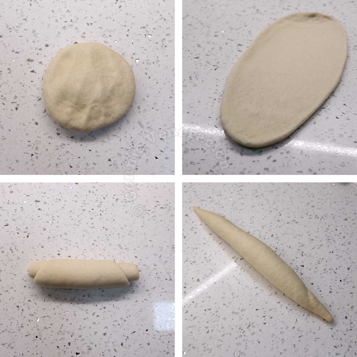 Rolling flattened dough jelly-roll style
