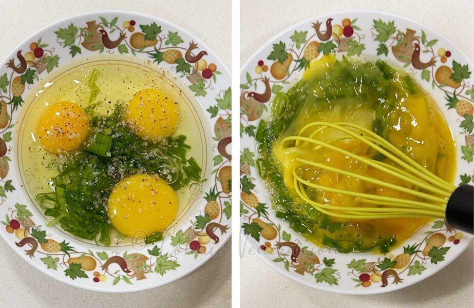 Whisking eggs and scallions