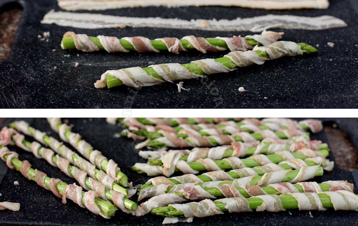 Asparagus wrapped with bacon strips