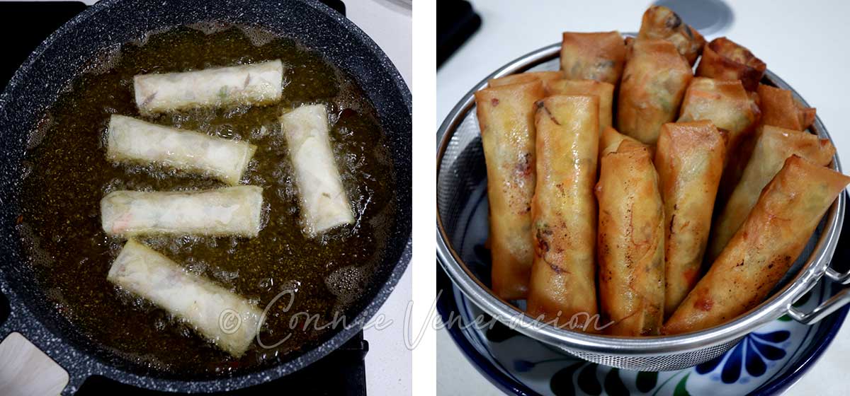Frying bean sprouts spring rolls