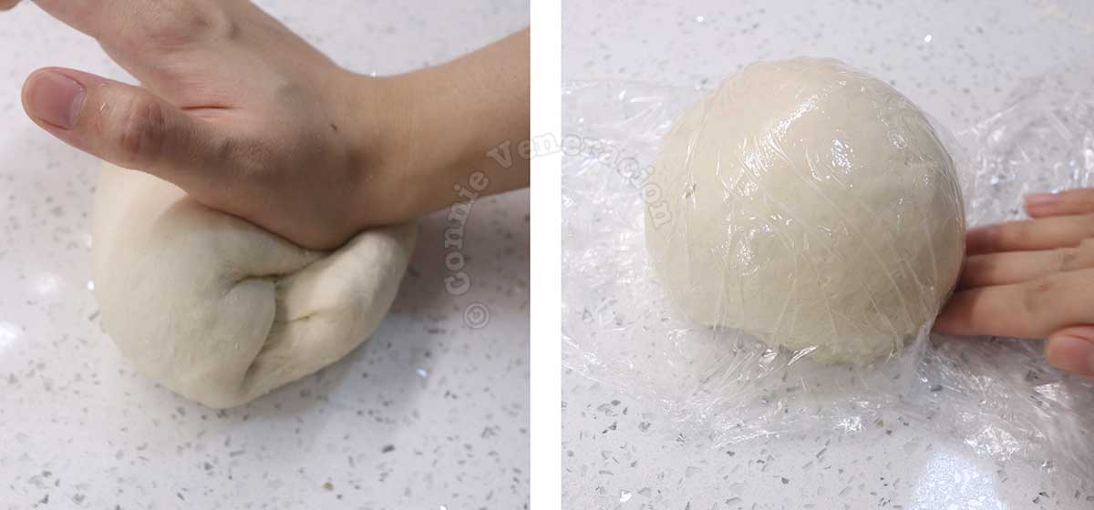 Kneading, forming the dough into a ball and leaving it to rest
