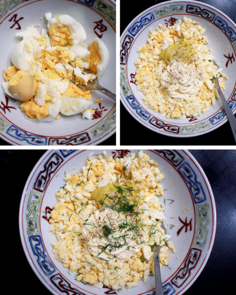 Steps in making No fuss egg salad sandwich