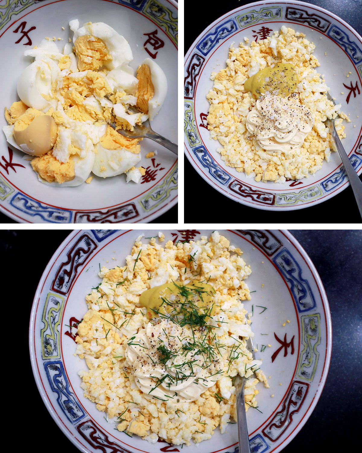 Steps in making No fuss egg salad sandwich