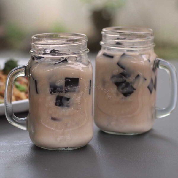Grass jelly milk tea