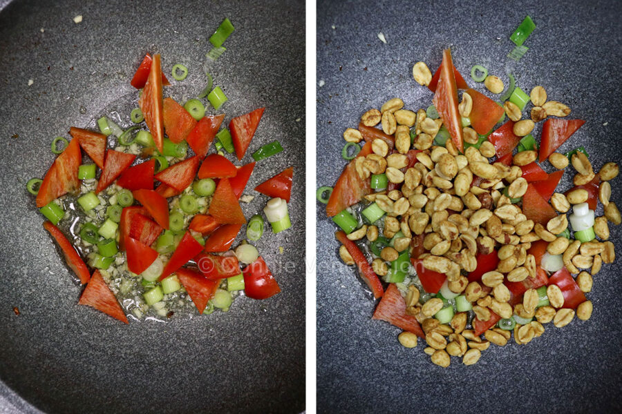 Cooking vegetables and peanuts