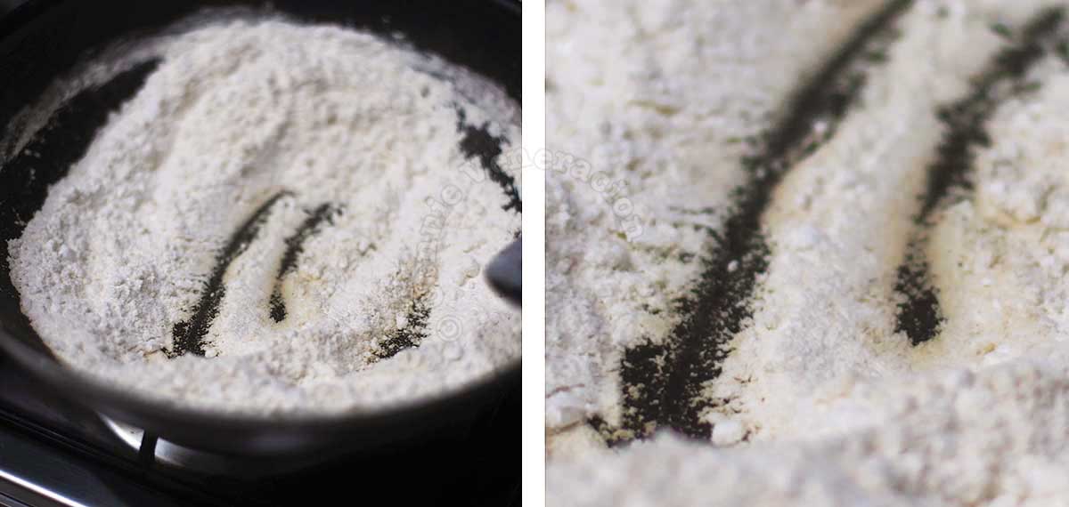 Toasting flour in pan